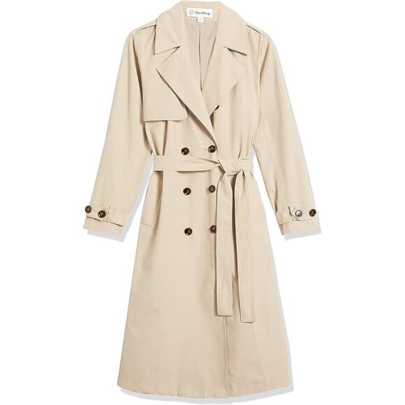 The Drop Beige Belted Trench Coat Women’s Size M Long Double Breasted - Picture 2 of 6